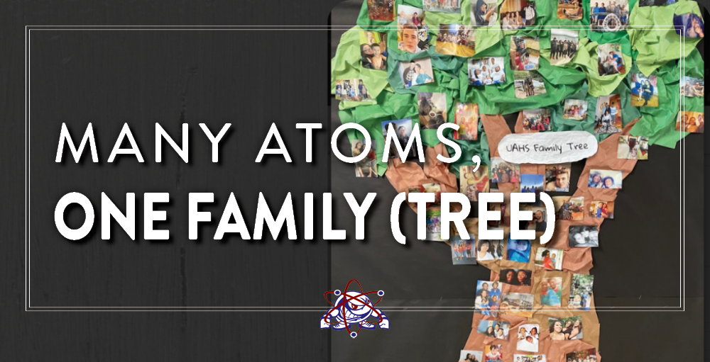 Utica Academy of Science high school students and teachers create a family tree using their pictures of themselves and families. Many Atoms, one Family (Tree)!