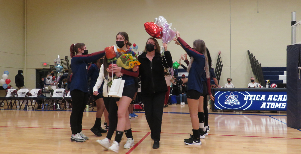 Utica Academy of Science Junior-Senior High School recognized its seven senior student-athletes during the Lady Atoms Volleyball match.