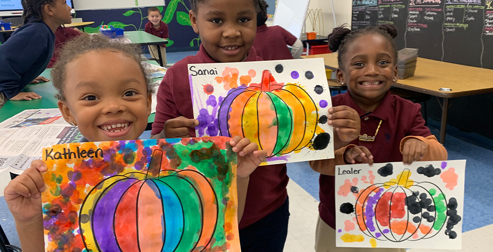 Utica Academy of Science Kindergarteners Celebrate Fall in Art Class
