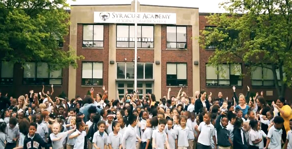 Elementary School Atoms participate in the creation of their end of year music video