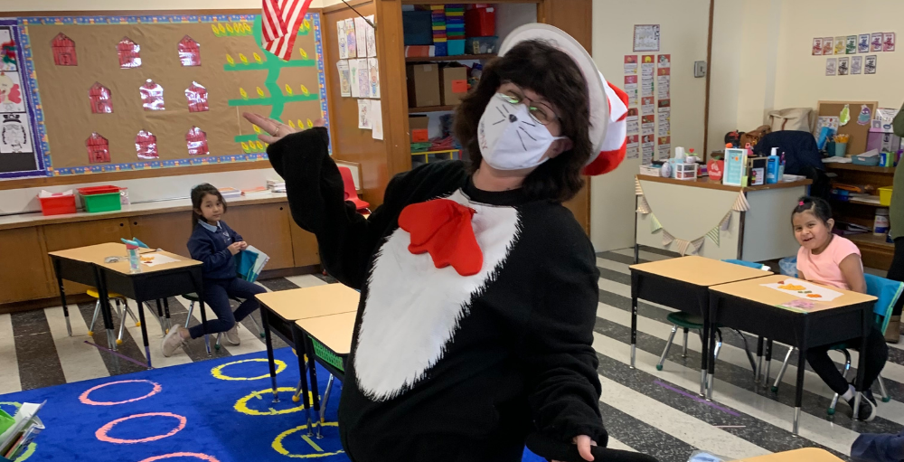 Utica Academy of Science elementary school Atoms celebrate National Read Across America Day and Dr. Seuss’ birthday with a guest appearance from the Cat in the Hat.