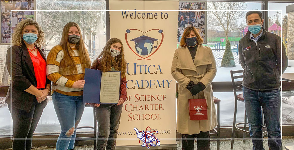Assemblywoman Marianne Buttenschon presented a proclamation for Utica Academy of Science high school’s Kindness Challenge