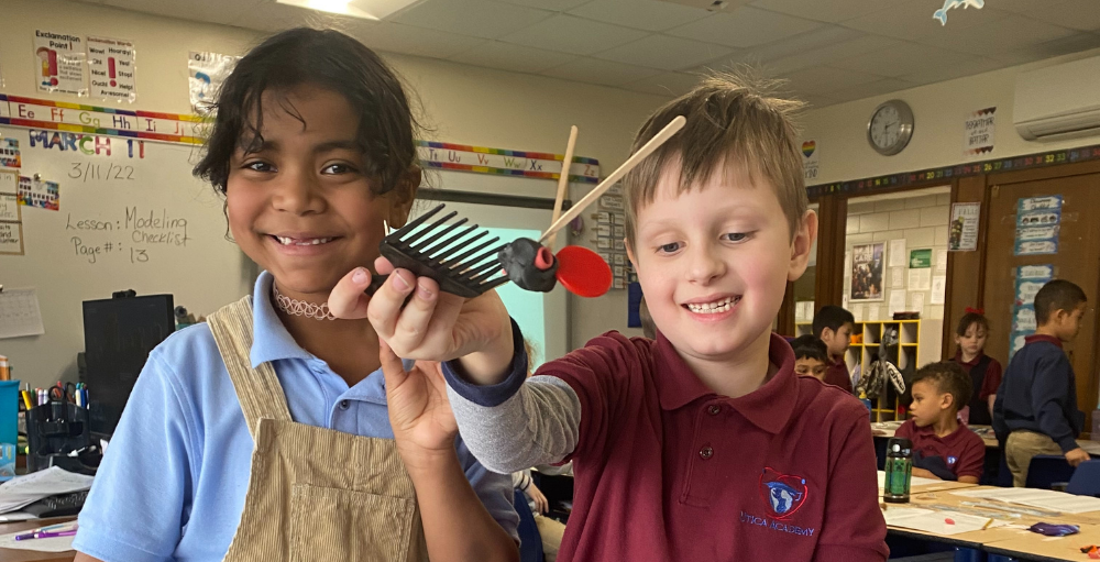Utica Academy of Science elementary school students learned about animal defense models and created their own by using a variety of materials. 