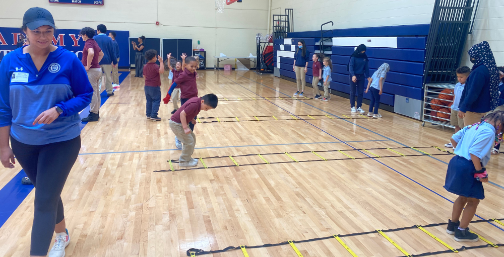 Utica Academy of Science elementary school’s 1st-grade students practice various soccer drills and activities with Utica’s professional soccer team, Utica City Football club.